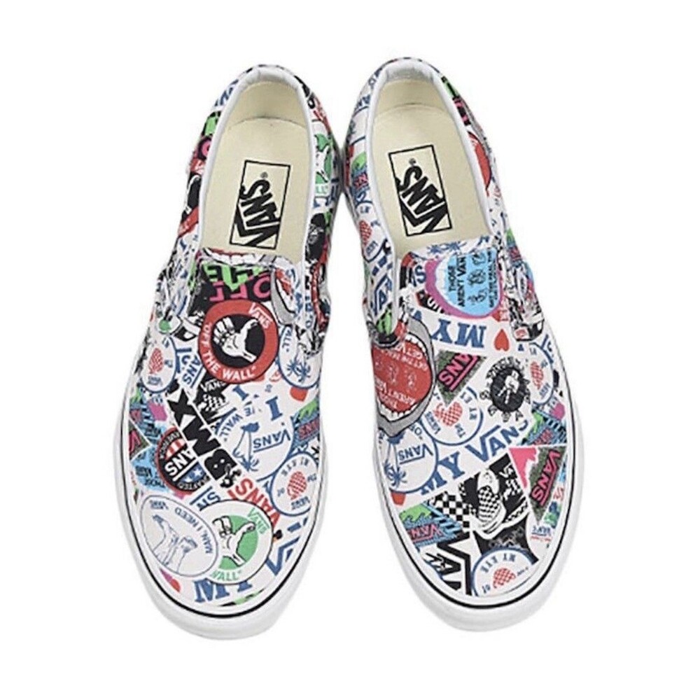EUC Vans Classic Slip-On Sticker Mash Up UniSex Canvas Shoes US Men 8 Women 9.5